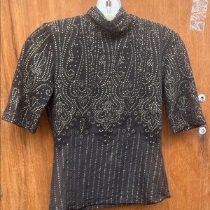 Roberto Cavalli Black and Gold Patterned Top. Small.